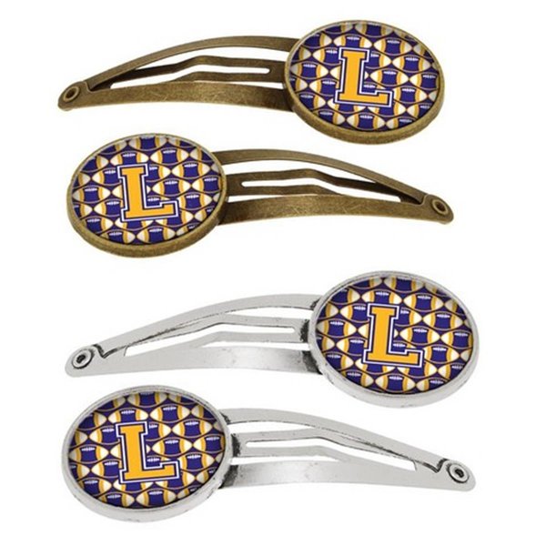 Carolines Treasures Letter L Football Purple and Gold Barrettes Hair Clips, Set of 4, 4PK CJ1064-LHCS4